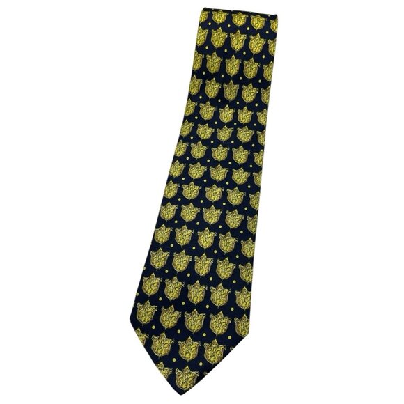 TED LAPIDUS Men's 100%Silk Nevktie LUXURY Tie Navy Gold Baroque W:3.7" EUC